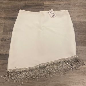 White bodycon mini skirt with rhinestones